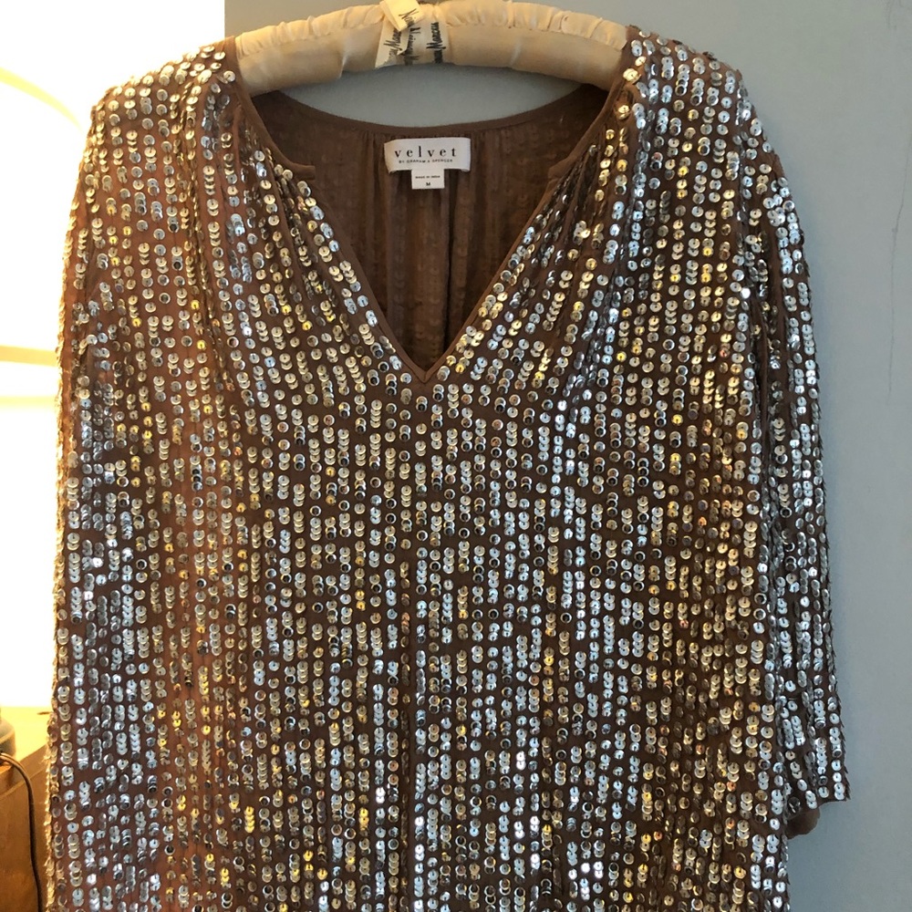 PRIMA STRIPE SEQUIN 1/2 SLEEVE TOP